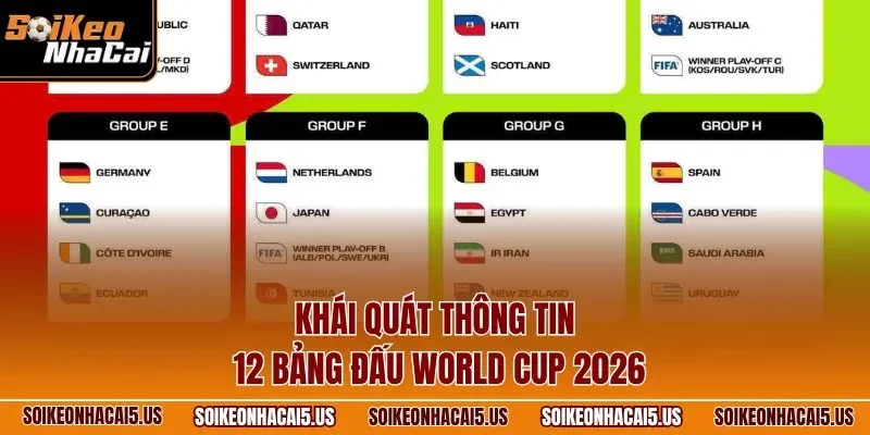 Khái quát thông tin 12 bảng đấu World Cup 2026